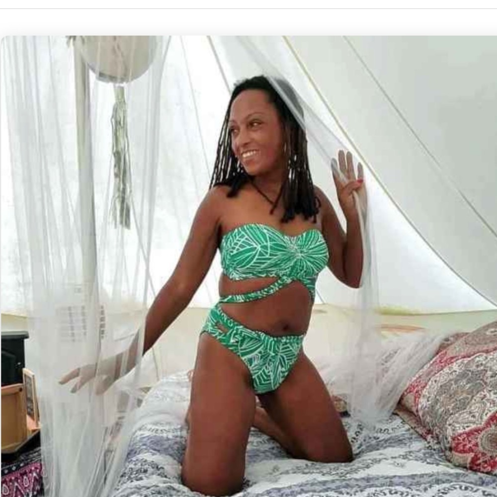 Used Tabitha Brown green bandeau top & bikini bottom set